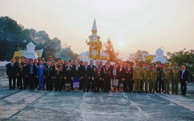 ການນຳພັກ-ລັດ ແຂວງໄຊສົມບູນ ເຂົ້າວາງພວງມາລາ ຢູ່ອະນຸສາວະລີ ຮ່ວມສໍາພັນສູ້ຮົບ ລາວ-ຫວຽດນາມ ແລະ ວາງກະຕ່າດອກໄມ້ ຢູ່ອະນຸສອນສະຖານ ປະທານ ໄກສອນ ພົມວິຫານ.